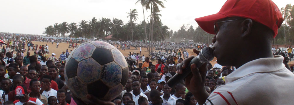 Addressing a crowd with The Ball